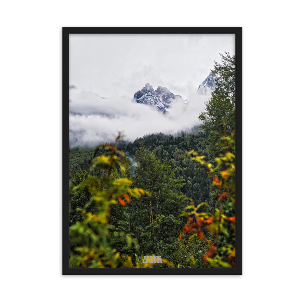 Photographie '2 mondes' par Henock Lawson, illustrant la rencontre entre une forêt luxuriante et des montagnes enneigées, symbolisant l'harmonie naturelle.