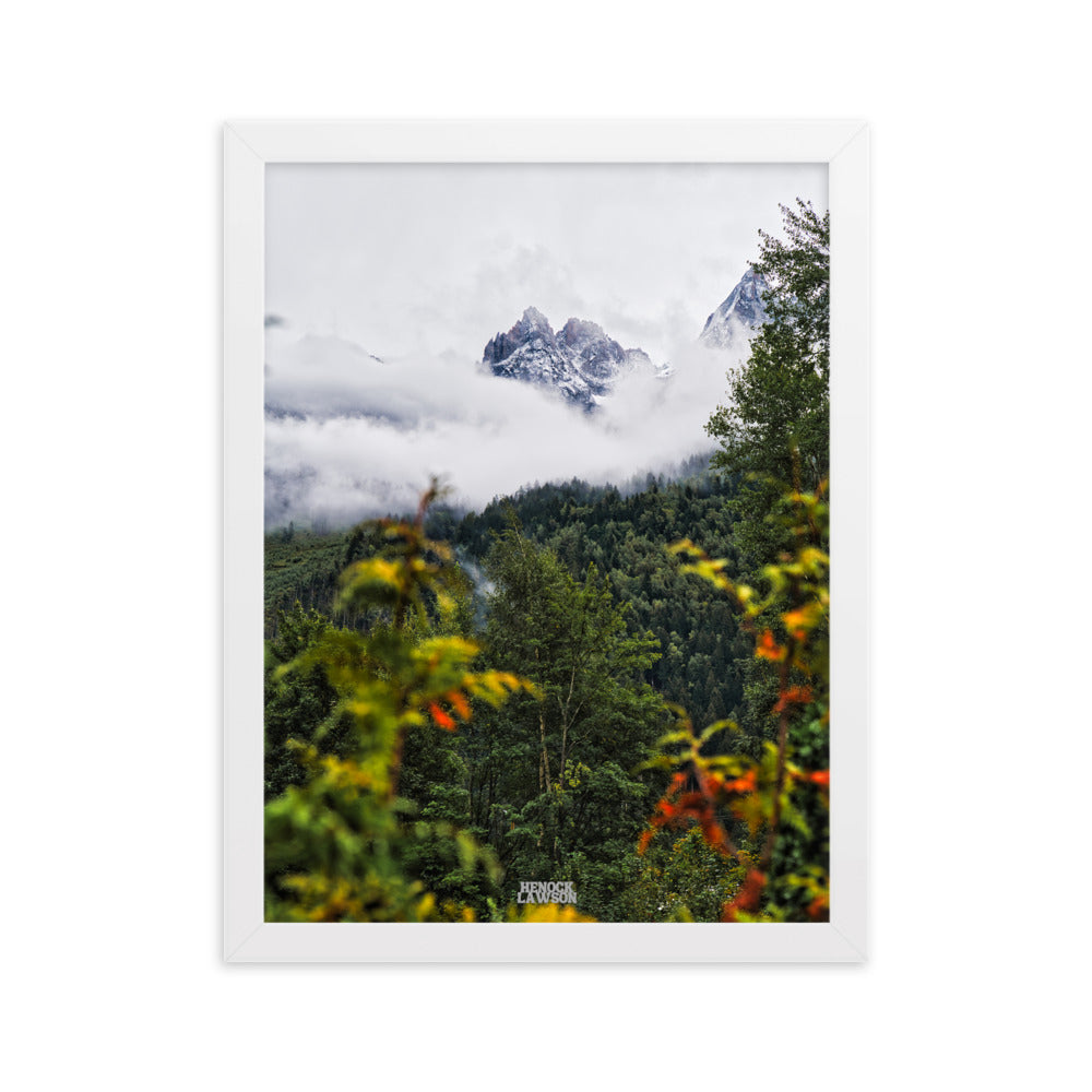 Photographie '2 mondes' par Henock Lawson, illustrant la rencontre entre une forêt luxuriante et des montagnes enneigées, symbolisant l'harmonie naturelle.