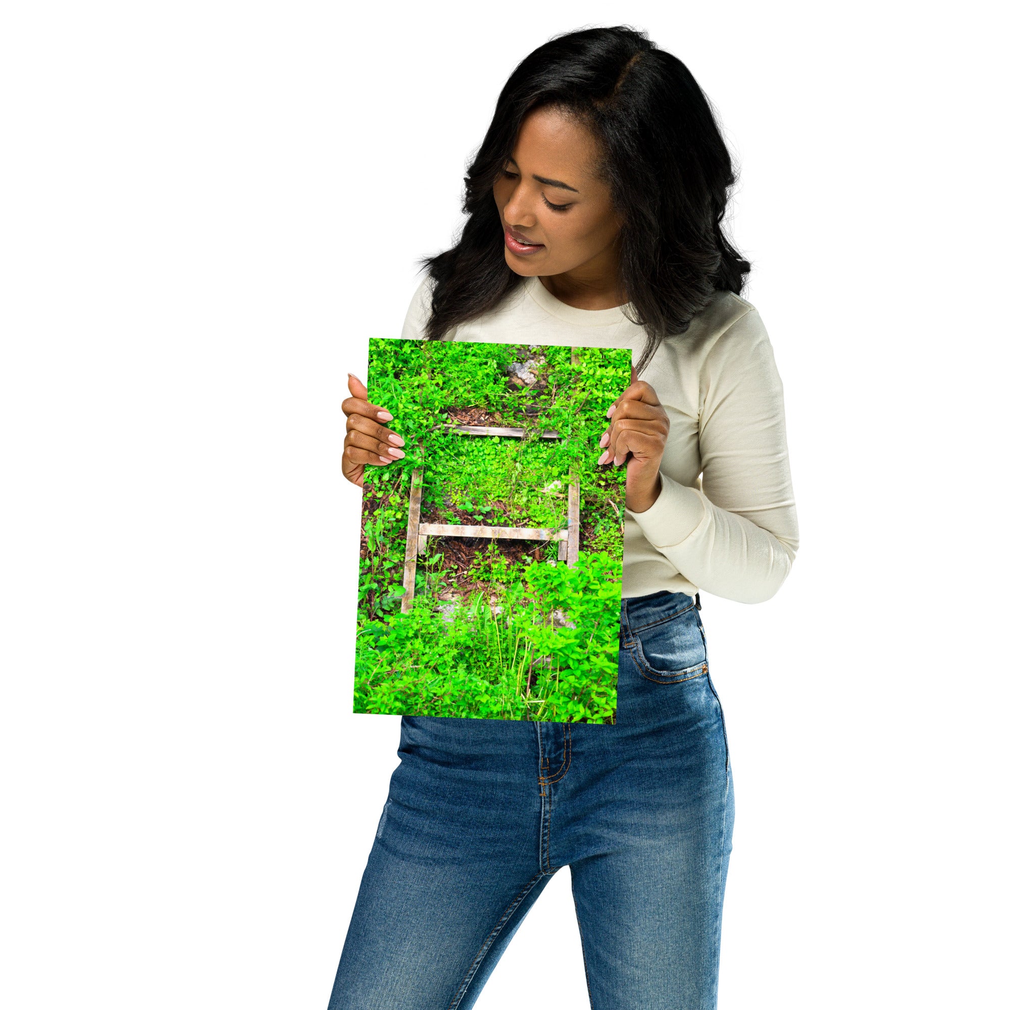 Poster Echelle Verdoyante, une photographie captivante d'une échelle envahie par la verdure, idéal pour les amoureux de la nature et ceux qui cherchent à créer une ambiance naturelle dans leur intérieur.