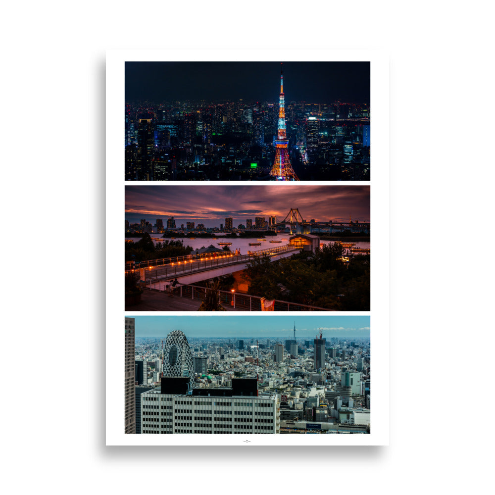 Affiche triptyque de la ville de Tokyo au Japon