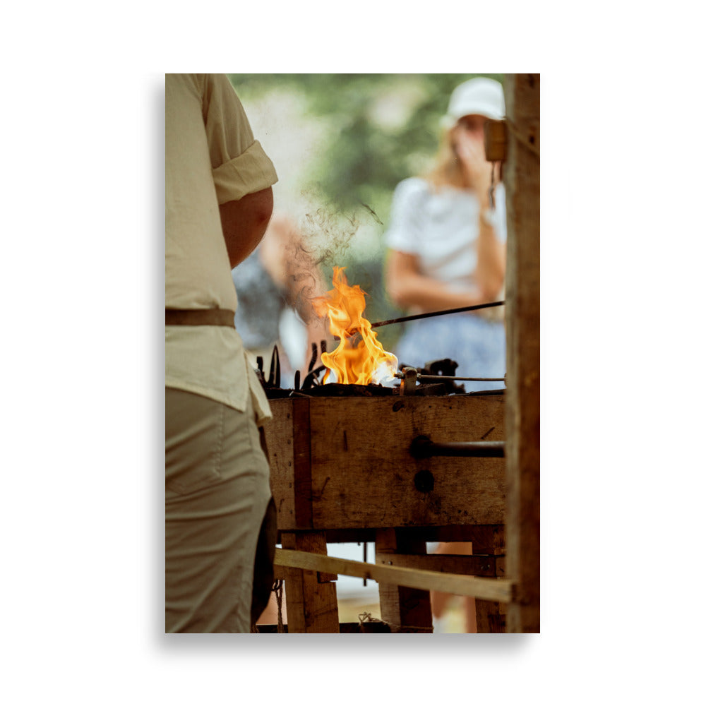 Poster 'La Forge' représentant une scène d'artisanat lors de la fête médiévale de Provins.