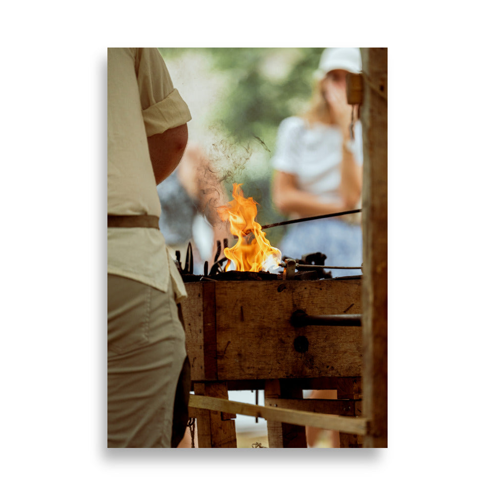 Poster 'La Forge' représentant une scène d'artisanat lors de la fête médiévale de Provins.