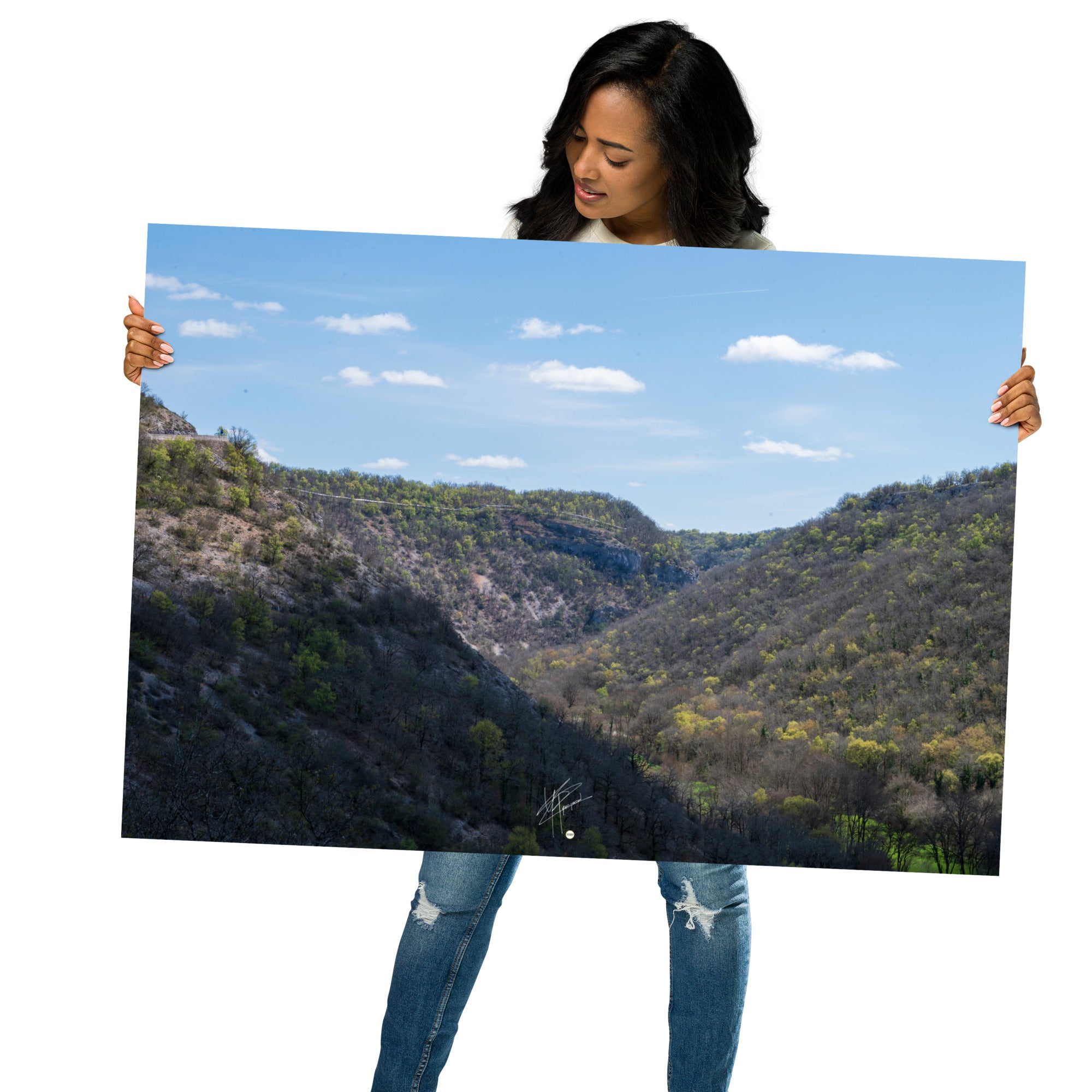 Vue panoramique de la vallée de Rocamadour en Dordogne, illustrant la beauté pittoresque et sereine du paysage, idéale pour apporter une ambiance naturelle à votre intérieur.