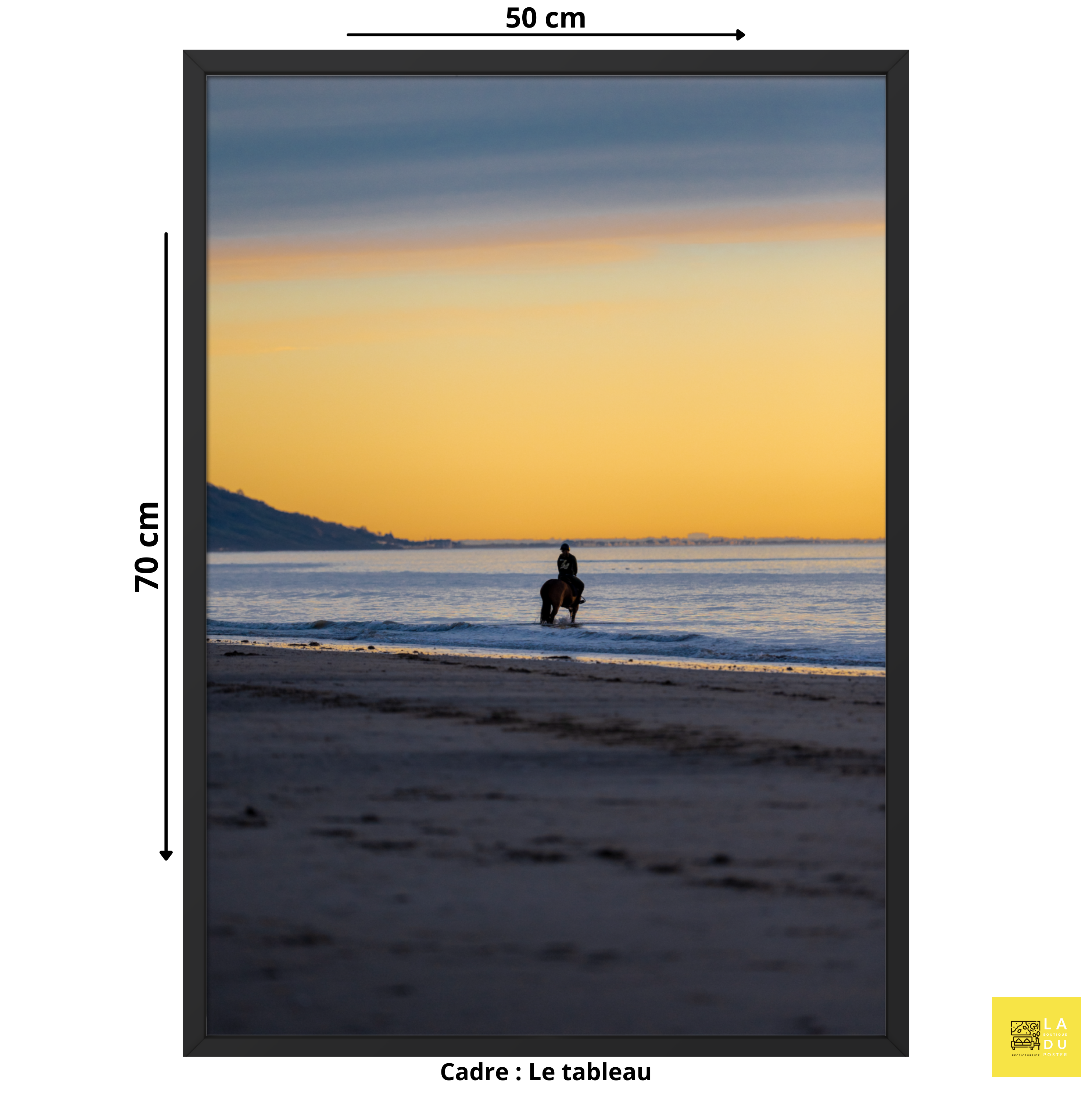 À cheval sur la plage - Poster encadré - La boutique du poster Français